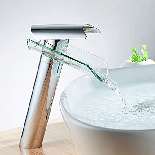 Waschbeckenarmatur Küche, Wasserhahn Armaturen Bad mit 2x Schlauch und Glas Waschbeckenarmatur kratzfest, leicht zu reinige, Mischbatterie, Badarmatur für Waschbecken