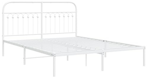 vidaXL Sängram med huvudgavel metall vit 150x200 cm, säng, metallsäng, metall sängram, sängar, metallsängar, metall sängramar, gästsäng, gästsängar