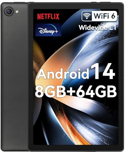 Whitedeer Tablet 10 pollici Android 14 Octa-Core, Face ID, OTG, 8GB+64GB+1TB Espansione, 1280 * 800 IPS, Split-Screen, WiFi 6, BT5.3, Doppia Fotocamera 5MP+8MP, 5000mAh, Widevine L1 (Nero)