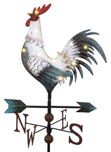 TERESA'S COLLECTIONS Adornos de jardín al aire libre, estatua de jardín de gallo de metal de 86 cm, paleta climática con luz solar, escultura impermeable para césped, patio y alero, regalos para