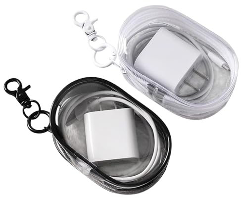 AABDTYYD 2 Pcs Headphone Case,Cable Organiser Bag,Headphones Case,Ransparent Portable Headphone Storage Box,Multi Functional Storage Box for Organizing Data Cables,Chargers,Earphones(Black,White)