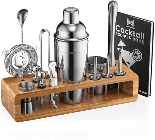 Barkeeper-Kit: 23-teiliges Bar-Set Cocktail-Shaker-Set mit stilvollem Bambusständer | Perfekt für Home Bar Tools Barkeeper Tool Kit und Martini Cocktail Shaker für fantastisches Mixen von Getränken
