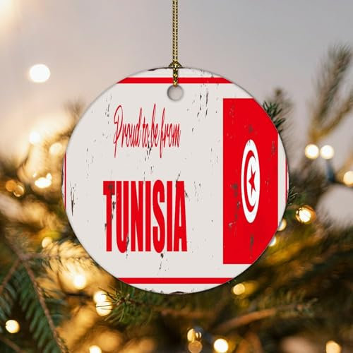 Stolz auf Tunesien Weihnachtsbaum Hängende Ornament Tunesien Nationalflagge Weihnachtsschmuck für Baum Keramik Ornamente Geschenk Weihnachtsstrumpf Füllung Geschenk