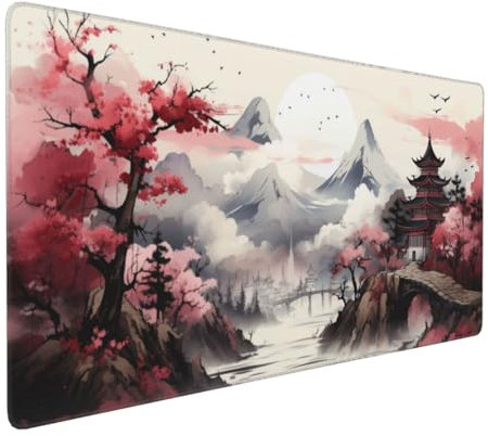 Gaming Mauspad XXL Japan Mousepad 1000x500x4mm Schneeberg Verlängertes Mauspad Schreibtischauflage,Genähte Kanten Mauspad,Verbessert Präzision Geschwindigkeit Wasserdicht Geeignet für Büro und Spiele