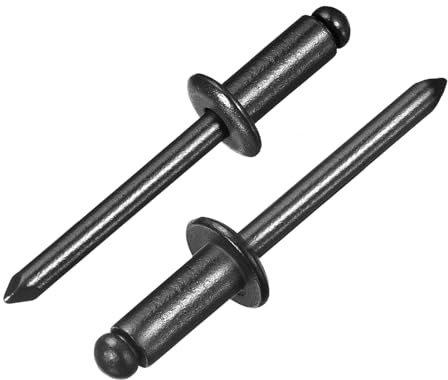 sourcing map Lot de 50 rivets aveugles en aluminium de 6,3 x 1,27 cm, poignée en aluminium et mandrin en acier, rivets longs fendus à tête bombée pour métal, meubles, automobile, noir