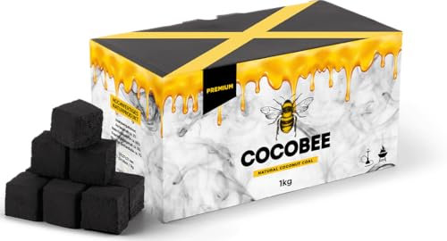 COCOBEE 1KG Carbón De Coco Natural para Shisha Y Barbacoa 27mm Alta Combustión Encendido Rápido con Calor Uniforme Baja Ceniza para Cachimba Hookah BBQ Carbón Premium DISPAU