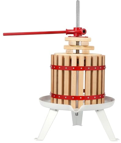 3.2 Gallon (12L) Solid Wood Manual Wine Press - Multi-Purpose Fruit, Cider & Olive Oil Press - Ergonomic T-Handle & Stable Base - for Indoor/Outdoor Kitchen Use, Manual Assembly Required