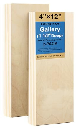 Falling in Art 2 Pack 4x12'' Unfinished Gallery Birch Wood Canvas Panels | 1 1/2’’ Deep Wood Canvas, Cradle Boards for Painting, Acrylic Pouring, Art, Crafts, Epoxy Resin, Laser Engraving Cutting