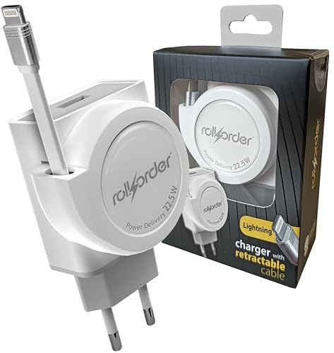 ROLLORDER Version Mejorada-Solo Compatible con iPhone 14 Y Versiones ANTERIORES, Carga Ultra Rápida 22.5W PD| Cable Retráctil Ahora MÁS Largo 90CM