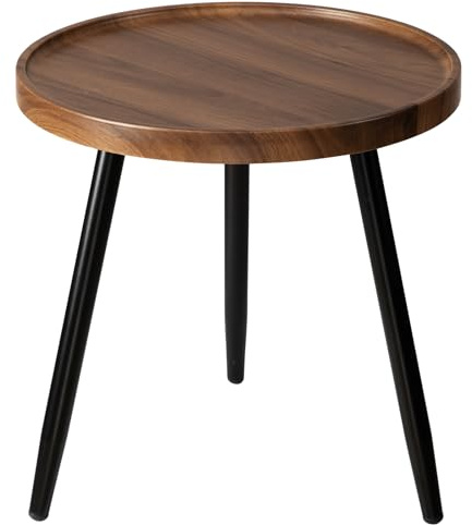 danpinera small table, small coffee table with Metal Legged, round side table for Living room, Bedroom, Easy Assemble plant table, 38x44cm, Brown & Black