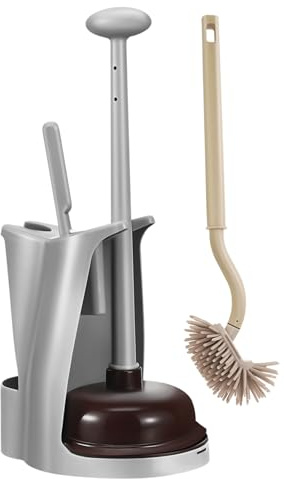 1 Set Leather Plunger & Brush ComboBathroom Cleaning Tools Suction Drain Dredge & WC Brush for Efficient Toilet & Sink Cleaning Durable Plastic Construction