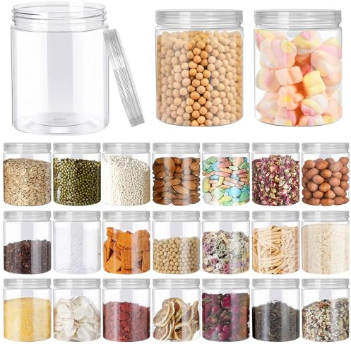 Woobroo 24 Pack Small Plastic Jars with Lids 210 ML Clear Plastic Jars, Reusable Spice Jars for Kitchen Pantry Crafts Slime Containers