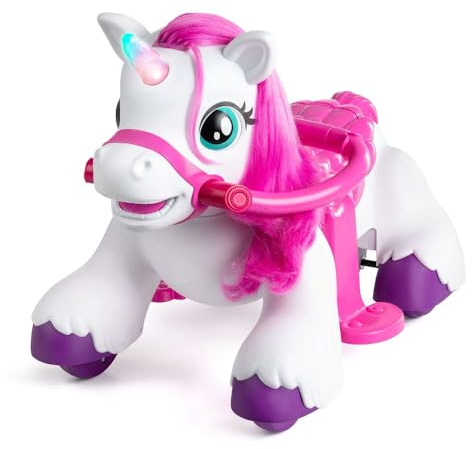 Xootz Unicorn Electric Ride-On Toy, 7.2V 4Ah Battery Powered Interactive Ride-on with Toy Hairbrush & Carrot Treat