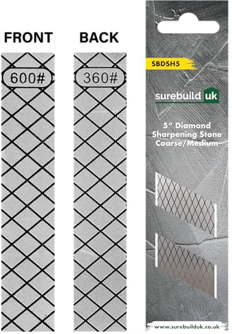 Surebuild UK Diamond Sharp 5 Inch Coarse/Medium Diamond Sharpening Stone, Dual Grit 360/600, Flat Surface with Clearance Channels