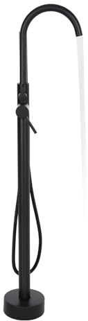 Freestanding Bath Taps, Floor Mount Bathtub Faucet Shower Mixer Taps with 2 Water Modes, Handheld Shower Mixer Taps & 360° Swivel Spout, for Bathing & Showering, Black