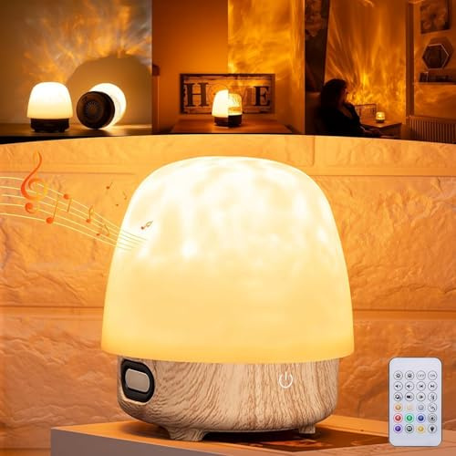 RuiDay Northern Lights Projector for Bedroom,16 ColorsOcean Wave Projector Light with Bluetooth Speaker, Mushroom Light with Remote Control, LED Lights Ambient Lamps for Bedroom (Solid Wood)