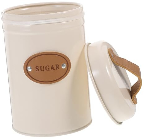 FUNNETOYU Tarro Metálico Con Tapa Hermética Para Azúcar y Café Recipiente Compacto Estilo Moderno Color Marfil Almacenamiento Fresco Para Cocina