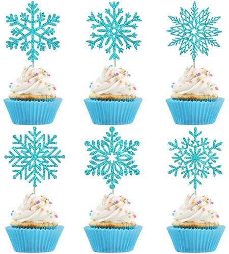 SYKYCTCY 36 Pack Snowflake Cupcake Toppers Wafer Paper Frozen Cake Decorations Frozen Cupcake Toppers for Winter Snowflake Theme Baby Shower Birthday Party Cake Decorations Supplies