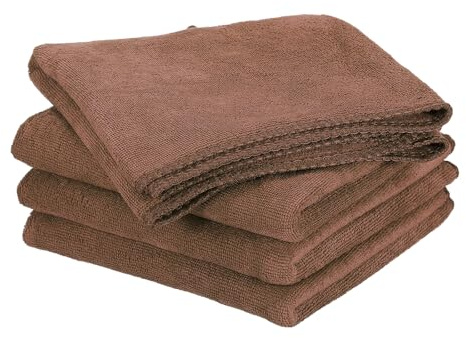 sourcing map 4 Pack Microfiber Cleaning Cloth, 28 x 12 Multi-Functional Cleaning Towels Reusable Absorbent Rags for Car Wash Kitchen Household Window Clean, Brown