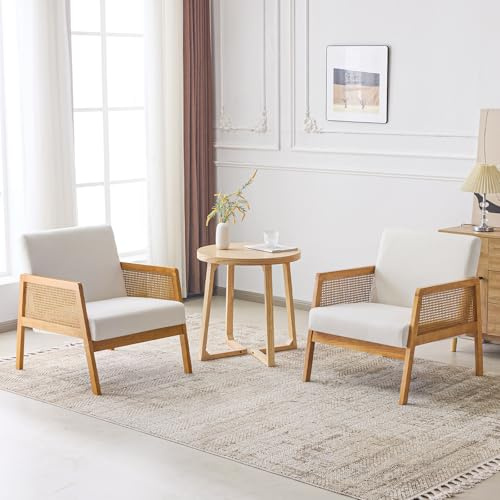Ckaff Ohrensessel Sessel Wohnzimmer 2er Set, Loungesessel Armlehnstuhl Relaxsessel mit Holzrahmen und Polsterung, Ohrensessel Polstersessel aus Leinen fürs Wohnzimmer Schlafzimmer, Beige