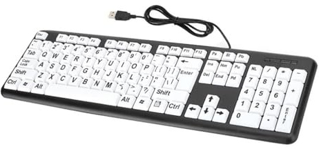 YIXANNX Computer Wired Keyboard High Contrast Lightweight Letters USB Cable PC Input Device Keypad Elderly Visually Impaired