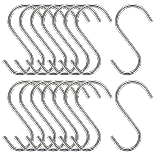 AJKQNMA S Haken & Küchenhaken (16 Stk.) - starke & robuste S Haken Edelstahl Haken zum Einhängen - universell einsetzbar in Küche, Garten, Badezimmer oder für die Garderobe als Kleiderhaken