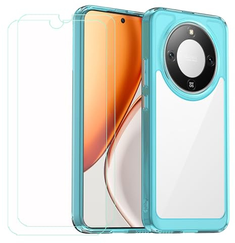 GYDQQKJ Funda para Honor X9d 5G + 2 Piezas Vidrio Protector de Pantalla Cristal Templado Film, Translúcido Azul Suave TPU Silicona Cover Carcasa Caso Case para Honor X9d 5G (6.79)