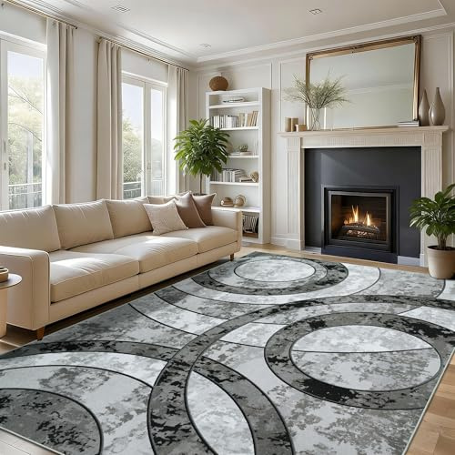 Homcomodar Alfombra lavable grande de 160 x 230 cm, antideslizante, color gris, para dormitorio, alfombra de área suave, alfombra de pelo bajo, alfombra moderna para sala de estar, comedor, oficina