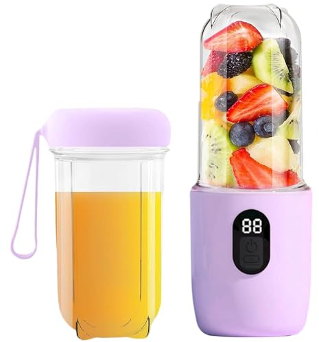 Batidora portátil de 500 ml, exprimidor eléctrico portátil de 16 hojas, mini batidora de 1200 mAh, con pantalla digital para alimentos de bebé, zumo de mermelada, batido (2)