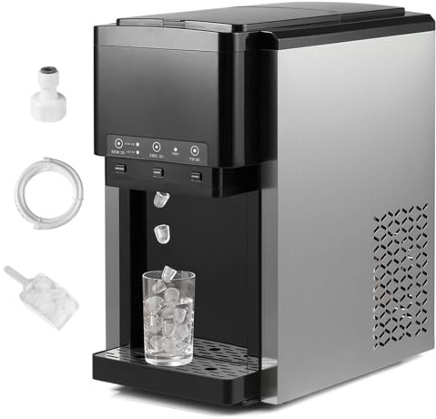 RELAX4LIFE 3-in-1 Wasserspender & Eiswürfelmaschine, Eiswürfelbereiter aus Edelstahl mit zerstoßenem Eis, Schnelle Eisbereitung, 12 Stück/9 Min, 20 kg/Tag, Eiswürfelspender für Zuhause, Küche, Büro