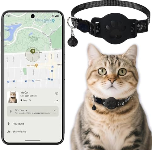 Katzenhalsband mit GPS für kleine Katze und Hund Android, Mini GPS Tracker Katze Ohne ABO, Keine monatlichen Gebühren, SIM-Karte, katzentracker kompatibel GOO- gle Find hub (Halsband Tracker schwarz)