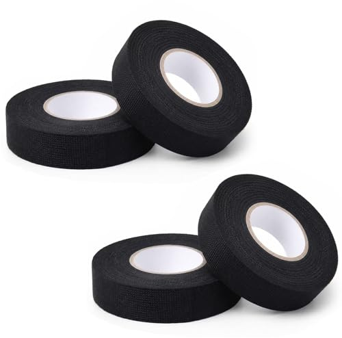 Vexnaro Cinta Aislante de Tela 19 mm x 15 m 4 Rollos, Cinta Adhesiva Automotriz Resistente al Calor y Antiruido,para Arneses de Cables Electricos Coche Hogar y Reparacion,Cinta de Tejido Ignifuga (4)