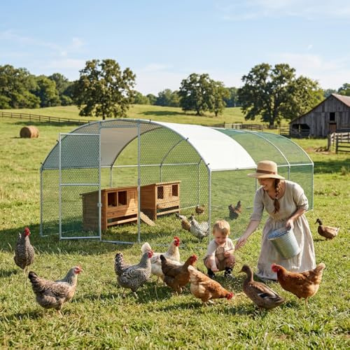 UISEBRT Bogen Hühnerstall 3x6x2m,Hühner Freilaufgehege mit verzinktem Stahlrahmen und wetterfestem Dach, Hühnervoliere mit Verschließbare Tür für Hühner, Kaninchen, Enten, Gänse