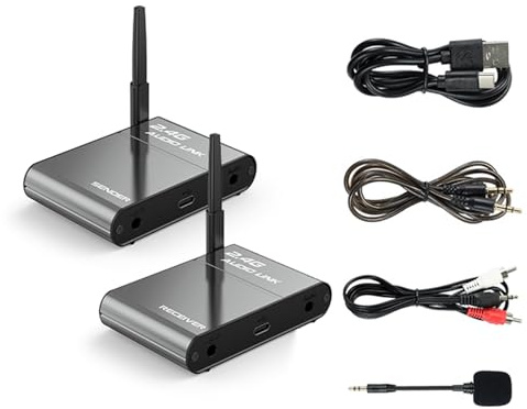 Sxhlseller Ricevitore Trasmettitore Wireless 4G Hi-Fi a Lungo Raggio a Basso Ritardo da 150 M per Altoparlanti Home Theater TV Trasmissione in Diretta, Kit Adattatori Wireless con Ingresso e Uscita