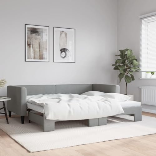 LoogCape Utdragbar dagsäng ljusgrå 100 x 190 cm tyg modern design med förvaringsutrymme och robust ram för gäst-och ungdomsrum