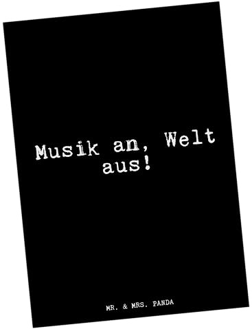 Mr. & Mrs. Panda Ansichtskarte Musik an, Welt aus!... - Geschenk, Grußkarte, Kunstkarten, spruchkarte, Postkarte, Spaß, Kopfhörer, Hören, Postkarten, Lied, Sprüche