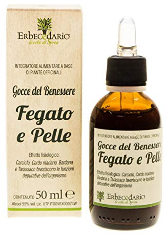 Gocce Del Benessere Fegato E Pelle Erbecedario, Depurativo fegato Naturale Con Tintura Madre di Carciofo e Cardo Mariano, Stimola Le Funzionalità Del Fegato - 50ml