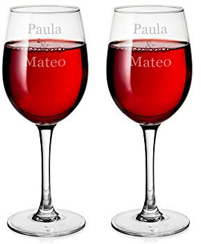 Regalo Original 2 Copas de vino Burdeos de cristal grabadas con tu texto