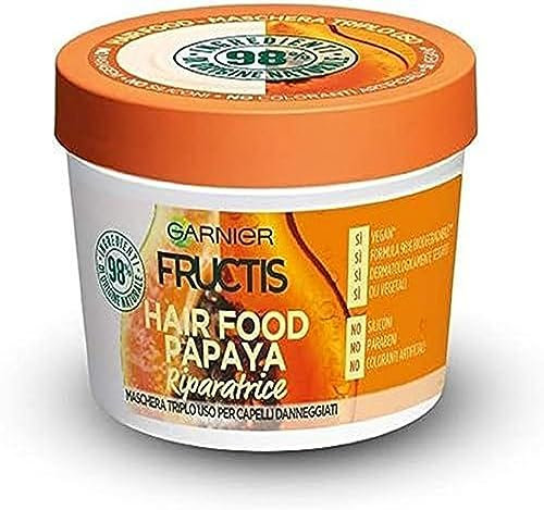 Garnier Hair Food Maschera Riparatrice 3 in 1 con Formula Vegana per Capelli Danneggiati, Papaya, 390 ml, Confezione da 1