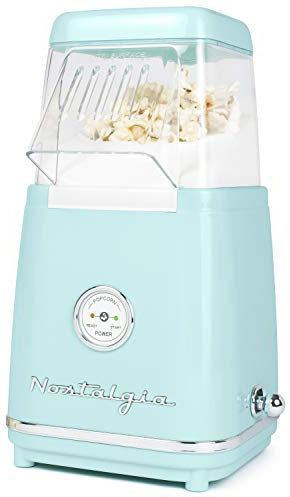Nostalgia CLHAP12AQ Classic Retro Healthy Hot Air Tabletop Popcorn Maker, Makes 12 Coupes, with Kernel Measuring Scoop, Oil Free, Parfait pour les fêtes d'anniversaire, les soirées cinéma, Aqua