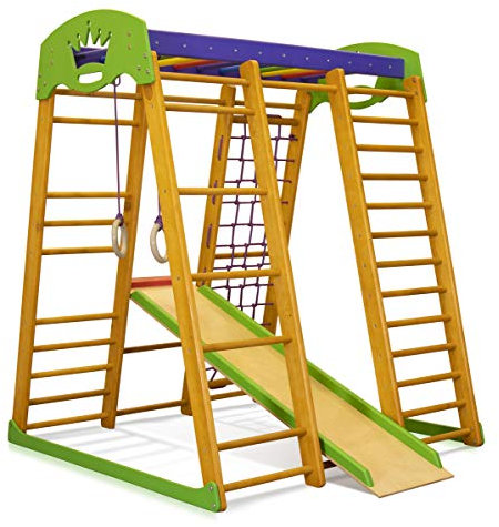 Kinder zu Hause aus Holz Akvarelka-Brown Baby Spielplatz Rutschbahn Kletternetz Ringe Kletterwand, EU-Warenlager, Zertifikat!