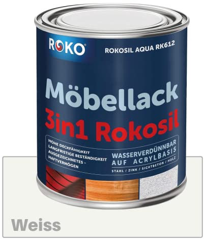 ROKO Möbellack - 3,6 Kg - Seidenmatt Weiss - Umweltfreundliche 3in1 Möbelfarbe auf Wasserbasis - Für Holz, Metall & Kunststoff
