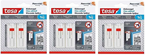 tesa Verstellbarer Klebenagel für Tapeten und Putz/Selbstklebender Nagel von tesa Powerstrips (6 Nägel (1 kg))