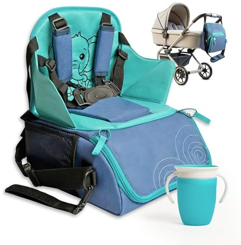 6D20 Trona Portatil Bebe - Trona de Viaje Arnés de 5 Puntos con Vaso de Aprendizaje - Alzador Silla para Niños Comer de 6 a 36 Meses - Trona de Viaje Portatil - Trona evolutiva Bebe