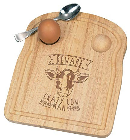 Attention Fou Vache Homme Petit Déjeuner Fofolle Coquetier Board en Bois