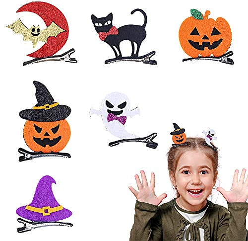 6 Pezzi Fermagli Capelli Halloween, Accessori per Bambini, Divertenti Tornanti per Festa a Tema - Zucca, Cappello, Pipistrello, Fantasma, Gatto