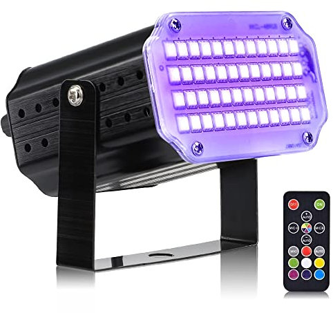 Mini Stroboskop Licht, 48 LED Disco Licht Partylicht Strobe Light mit Fernbedienung, Sound Aktiviert Flash Speed Control RBG Blitzlichter für DJ Halloween Karaoke Party in Kleinen Räumen, mit Adapter