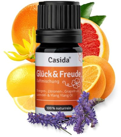 Casida® Glück & Freude Duftmischung ätherische Öle mit Orangenöl, Zitronenöl, Grapefruitöl, Lavendelöl, Ylang-Ylangöl - wirkt stimmungsaufhellend - 5 ml - Aus der Apotheke
