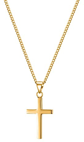 day.berlin Kreuzkette Vice 18k vergoldet | Damen Halskette 45+5cm mit Kreuz Anhänger 13x28mm, filigrane Panzerkette aus 316L Edelstahl, nickelfrei & wasserfest