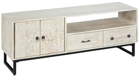 Atmosphera - TV-Möbel Ajay - Metall & Mangoholz - geschnitztes Motiv 54x140 cm - Beige
